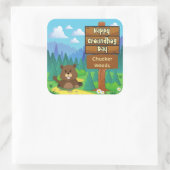 Happy Day in Wald Quadratischer Aufkleber (Tasche)