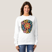 Happy Day Retro Blume Smiley Groovy 70er Vibe Sweatshirt (Vorne ganz)