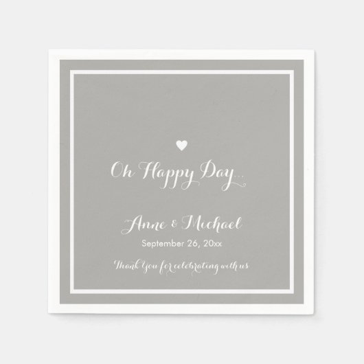 Happy Day Wedding Graue Empfang Party Serviette (Vorderseite)