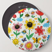 Happy Days - Fröhliche Blume und Freundschaftsmust Button (Vorne & Hinten)