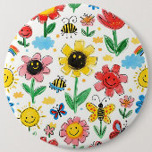 Happy Days - Fröhliche Blume und Freundschaftsmust Button (Vorderseite)