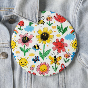 Happy Days - Fröhliche Blume und Freundschaftsmust Button