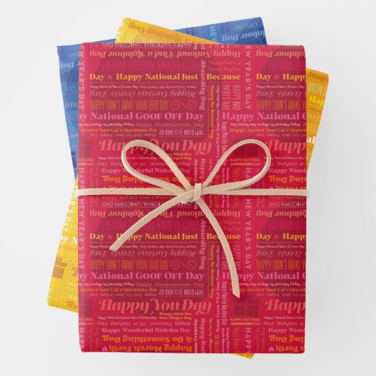 Happy Days Wrap: rot, gelb, blau Geschenkpapier Set (Beispiel)