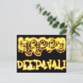 Happy Deepavali Neon Gold Diwali Lights Typografie Postkarte (Stehend Vorderseite)