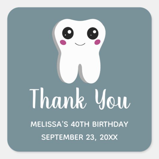 Happy Dental Tooth Niedlich Zeichn Danke Geburtsta Quadratischer Aufkleber (Vorderseite)