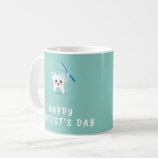 Happy Dentist's Day White Text aquamarin Kaffeetasse (Vorderseite Links)
