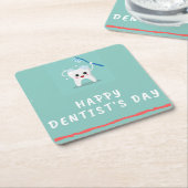 Happy Dentist's Day White Text aquamarin Rechteckiger Pappuntersetzer (angewinkelt)