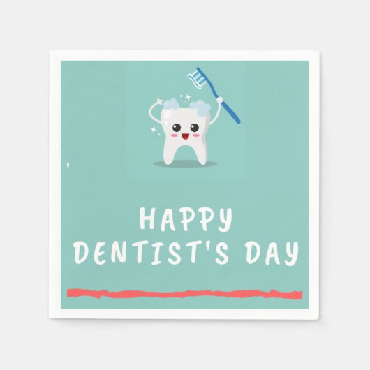 Happy Dentist's Day White Text aquamarin Serviette (Vorderseite)