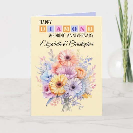 Happy Diamond Jubiläumsnamen Blume pfirsich Karte (Vorderseite)