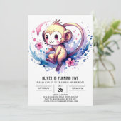 Happy Digital Monkey Geburtstag Einladung (Stehend Vorderseite)