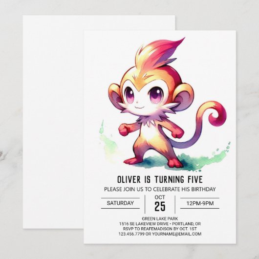 Happy Digital Monkey Geburtstag Einladung (Vorne/Hinten)