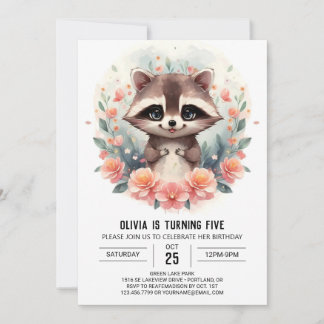 Happy Digital Raccoon Girl Geburtstag Einladung