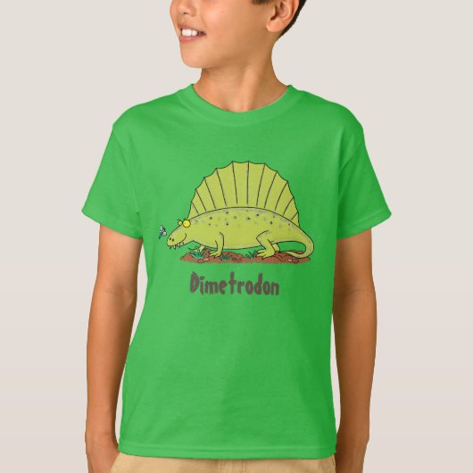 Happy Dimetrodon grüner Cartoon Dinosaurier T-Shirt (Vorderseite)