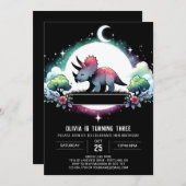 Happy Dino Triceratops Geburtstag Einladung (Vorne/Hinten)