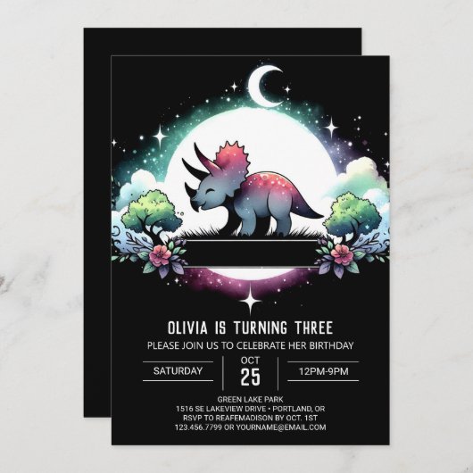 Happy Dino Triceratops Geburtstag Einladung (Vorne/Hinten)