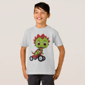 happy Dinosaur on Tiny Tricycle T-Shirt (Vorne ganz)