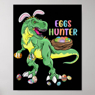 Happy Dinosaur Osterfest T-Rex Fest Tragend Eier Poster