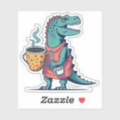 Happy Dinosaurier Holding a Cup of Coffee Aufkleber (Blatt)