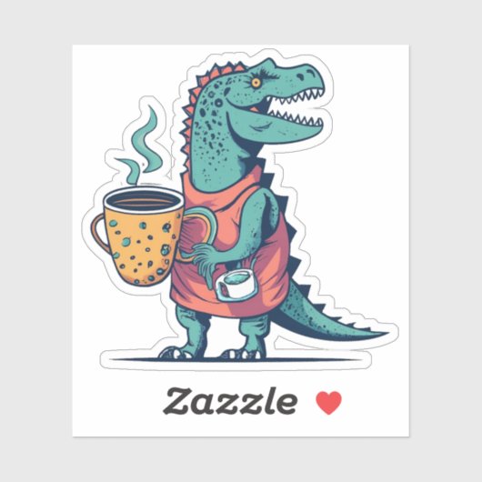 Happy Dinosaurier Holding a Cup of Coffee Aufkleber (Blatt)