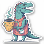Happy Dinosaurier Holding a Cup of Coffee Aufkleber (Vorderseite)