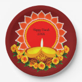 Happy Diwali 20xx Add Year oder Text Marigolds 9" Pappteller (Vorderseite)