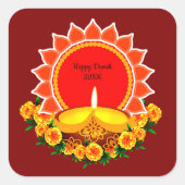 Happy Diwali 20xx Add Year oder Text Marigolds Quadratischer Aufkleber (Vorderseite)