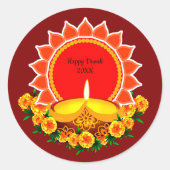 Happy Diwali 20xx Add Year oder Text Marigolds Runder Aufkleber (Vorderseite)