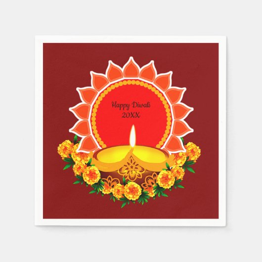 Happy Diwali 20xx Add Year oder Text Marigolds Serviette (Vorderseite)