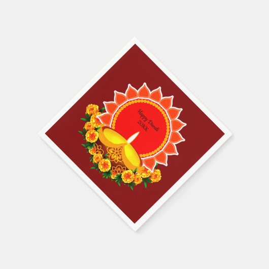 Happy Diwali 20xx Add Year oder Text Marigolds Serviette (Ecke)