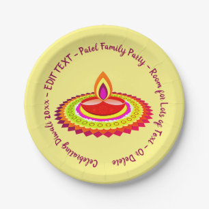 Happy Diwali 20xx Add Year Text Gelb Lila 7" Pappteller