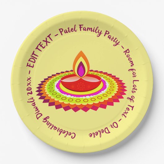 Happy Diwali 20xx Add Year Text Gelb Lila 9" Pappteller (Vorderseite)