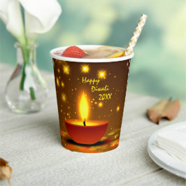 Happy Diwali 20xx Diya Yellow Flame Glitzern Pappbecher