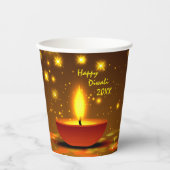Happy Diwali 20xx Diya Yellow Flame Glitzern Pappbecher (Vorderseite)