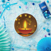 Happy Diwali 20xx Diya Yellow Flame Glitzern Pappteller (Party)