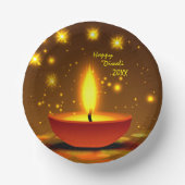 Happy Diwali 20xx Diya Yellow Flame Glitzern Pappteller (Vorderseite)