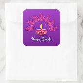 Happy Diwali Add Year 20xx Lila Gelb Rot Quadratischer Aufkleber (Tasche)
