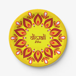 Happy Diwali Add Year Yellow Red 7" Pappteller