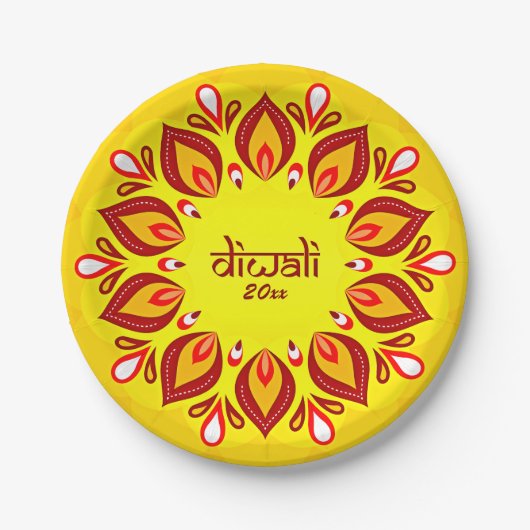 Happy Diwali Add Year Yellow Red 7" Pappteller (Vorderseite)