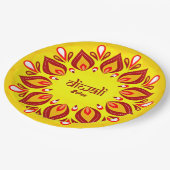 Happy Diwali Add Year Yellow Red 9" Paper Plate Pappteller (Schrägansicht)