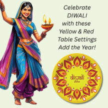 Happy Diwali Add Year Yellow Red 9" Paper Plate