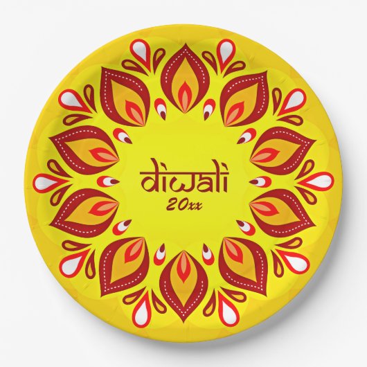 Happy Diwali Add Year Yellow Red 9" Pappteller (Vorderseite)