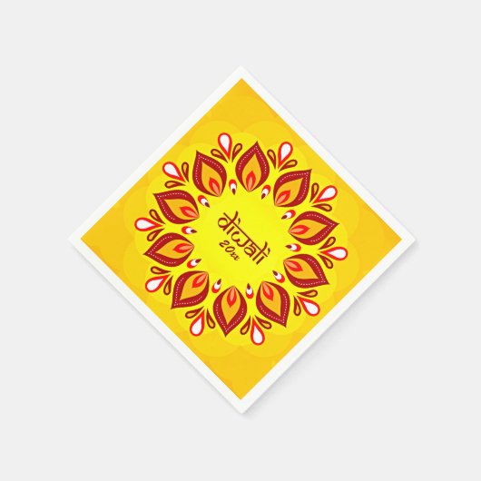 Happy Diwali Add Year Yellow Red Serviette (Ecke)