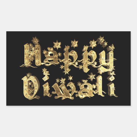 Happy Diwali Black and Gold Elegante Stars Text Rechteckiger Aufkleber (Vorderseite)