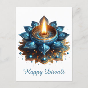 Happy Diwali Blue Gold Festival Feiertagspostkarte