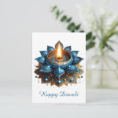 Happy Diwali Blue Gold Festival Feiertagspostkarte (Stehend Vorderseite)