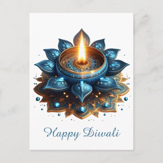 Happy Diwali Blue Gold Festival Feiertagspostkarte (Vorderseite)