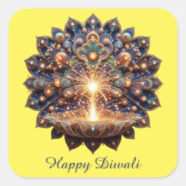 Happy Diwali Blue Gold Festival Quadratischer Aufkleber