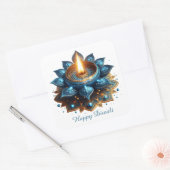 Happy Diwali Blue Gold Festival Quadratischer Aufkleber (Umschlag)