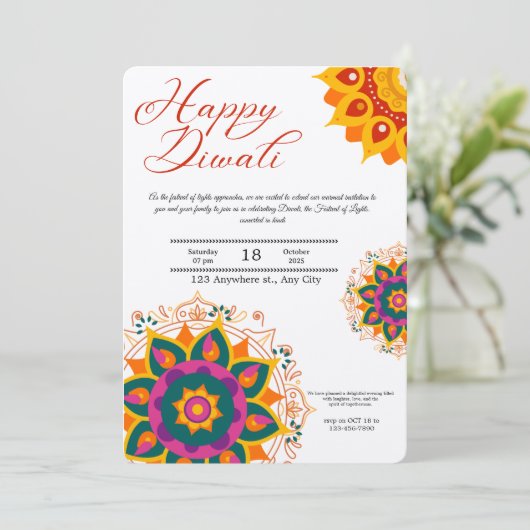 Happy Diwali Celebration Einladung (Stehend Vorderseite)