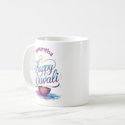 Happy Diwali customisable white  Kaffeetasse (Vorderseite Links)